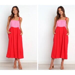 Petal & Pup Pink and Red Colorblock Midi Dress